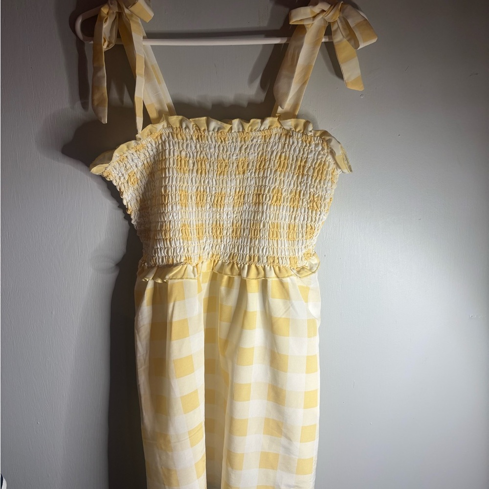 Soft Butter Yellow Gingham Smocked Dress